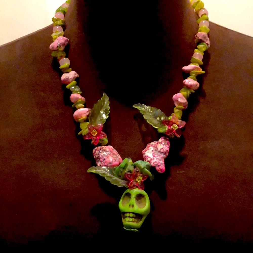 Handmade by special needs artist . one of a kind day of the dead necklace